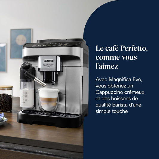 Magnifica Evo(ECAM292.81.SB-Perfetto Machine à Café Automatique,7 Boissons en une Seule Touche,Commandes Soft Touch,Argent et Noir